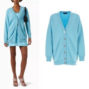 Versace Dua Lipa Wool Jacquard Allover Towel Cardigan Sweater 40 Small